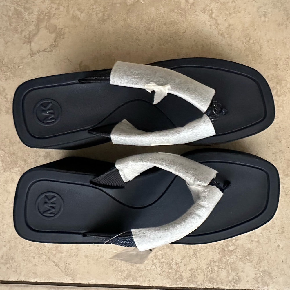 Michael Kors Wedge Glitter Black Flip Flops